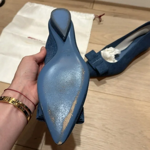 Salvatore Ferragamo Denim Viva Bow Ballerina Flats Size 11 - Picture 4 of 7